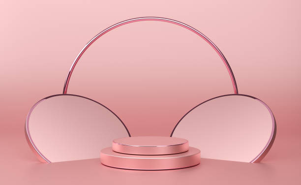 istock podium empty with geometric shapes in pink pastel composition for modern stage display and minimalist mockup ,abstract showcase background ,Concept 3d illustration or 3d render 1434924229