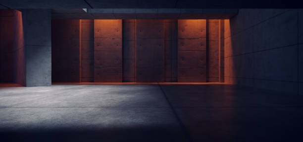 istock Car Hangar Garage Studio Rough Concrete Cement Asphalt Realistic Tunnel Corridor Hallway Showroom Warehouse Basement Spotlight Studio Underground 3D Rendering 1434925512