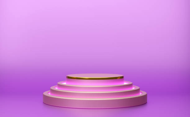 istock Podium empty with geometric shapes  in purple or violet composition for modern stage display and minimalist mockup ,abstract showcase background ,Concept 3d illustration or 3d render 1434925621