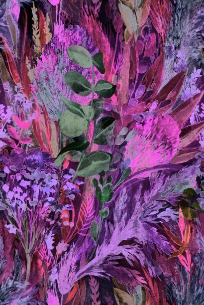 istock Seamless watercolor pattern with herbs dried eucalyptus flowers and pampas grass 1434925915