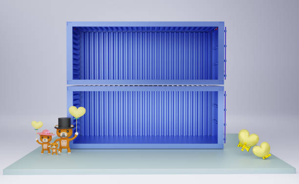 shipping container empty and heart with podium and Teddy bear in gray composition for modern stage display and minimalist mockup ,valentine's day background ,Concept 3d illustration or 3d render shipping container empty and heart with podium and Teddy bear in gray composition for modern stage display and minimalist mockup ,valentine's day background ,Concept 3d illustration or 3d render cargo container container open shipping stock pictures, royalty-free photos & images