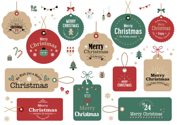 zestaw kart z ikonami ilustracji świątecznychdrukuj - christmas stock illustrations