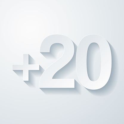 20 Plus Zwanzig Symbol Mit Papierschnitteffekt Auf Leerem Hintergrund