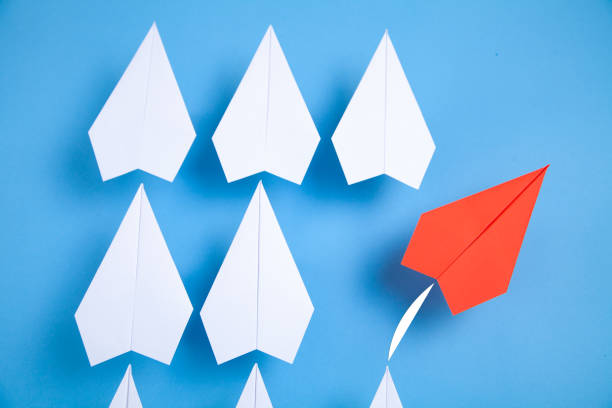 istock Red airplane changing direction. Think differently. Business. New idea. Creativity 1434931193