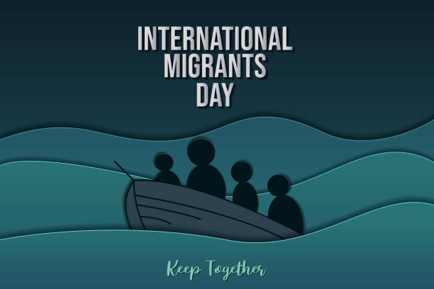 international migrants day paper cut postcard international migrants day paper cut postcard immigrants crossing sign stock illustrations