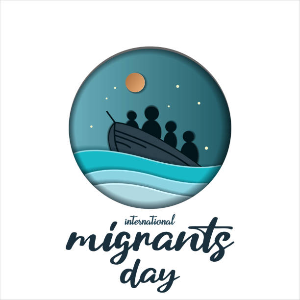ilustrações, clipart, desenhos animados e ícones de jornal internacional migrantes dia corte cartão postal - cimeira da integração
