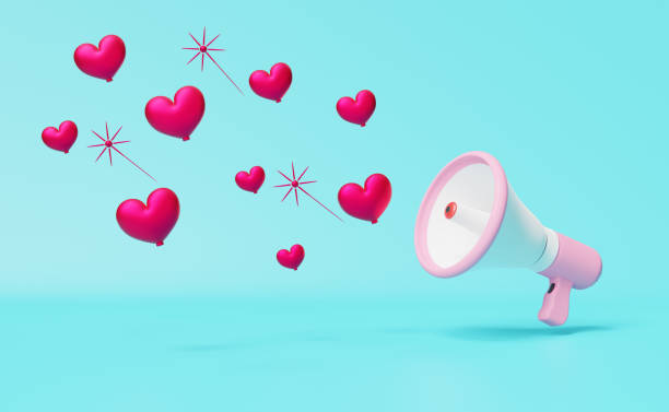 istock hand speaker or megaphone with red heart shaped balloon in blue composition background ,valentine's day concept ,3d illustration or 3d render 1434934262