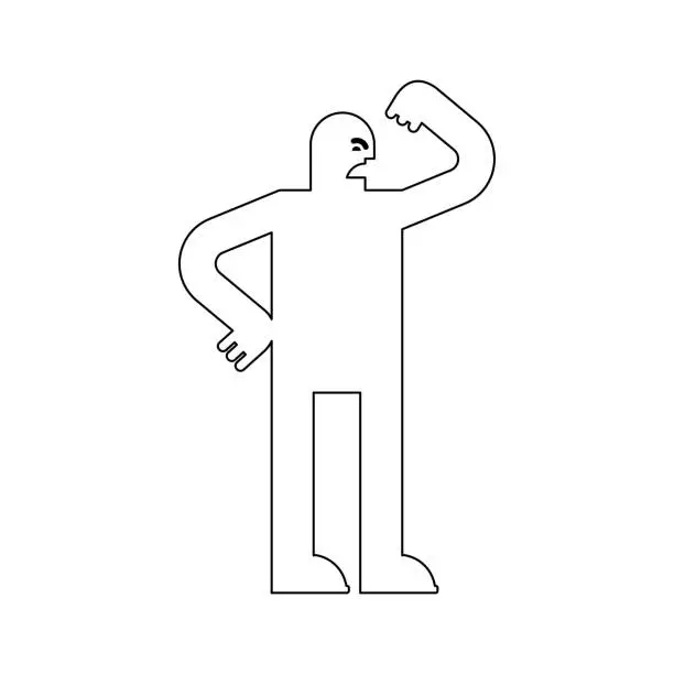 Vector illustration of Man swears and waves his fists. Getting ready for battle. Aggressive hater