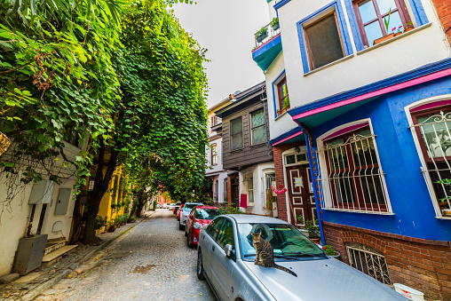 Historical colorful houses in KUZGUNCUK. Kuzguncuk is a neighborhood in the Uskudar district in Istanbul, Turkey.