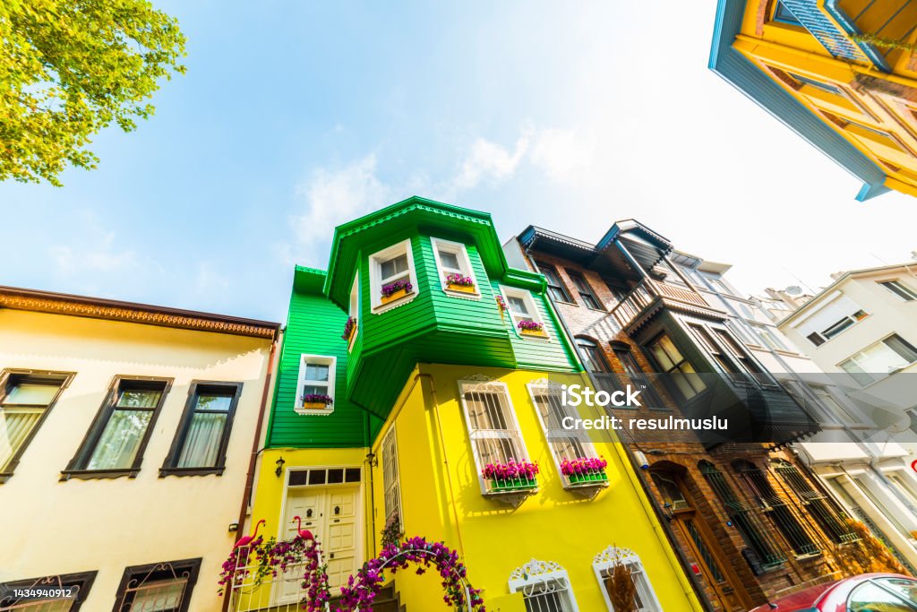 Historical colorful houses in KUZGUNCUK. Kuzguncuk is a neighborhood in the Uskudar district in Istanbul, Turkey. Architecture Stock Photo