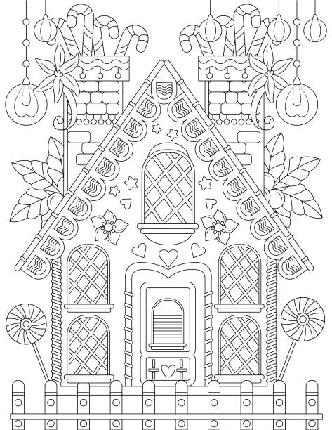 Magical Christmas Coloring Book Magical Christmas Coloring Book, New Year coloring book, Adult coloring book, kids coloring book candy house stock illustrations
