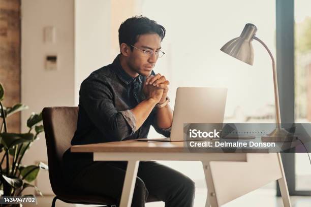 Cyber Security Laptop Or Thinking Asian Man Planning Software Ux Programming Design Or Digital Marketing Email Brand Computer Programmer Web Design Engineer Or Developer On Technology With Ideas Stock Photo - Download Image Now