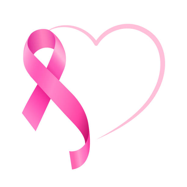 심장이 있는 핑크 리본 기호. - breast cancer awareness ribbon stock illustrations