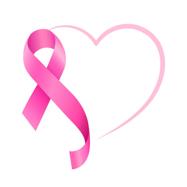 ilustrações, clipart, desenhos animados e ícones de símbolo de fita rosa com coração. - fita de consciência para o câncer de mama