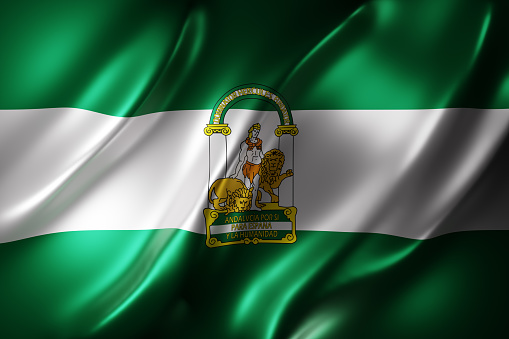 3d rendering of a silked Andalucia Spanish Community flag