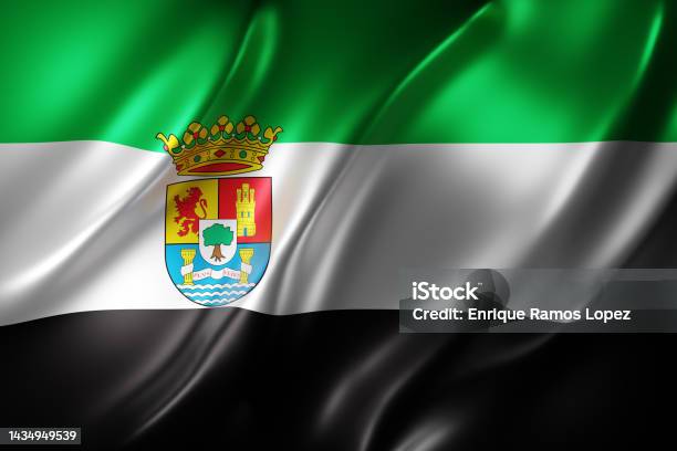 3d Extremadura Region Flag Stock Photo - Download Image Now - Extremadura, Flag, Banner - Sign