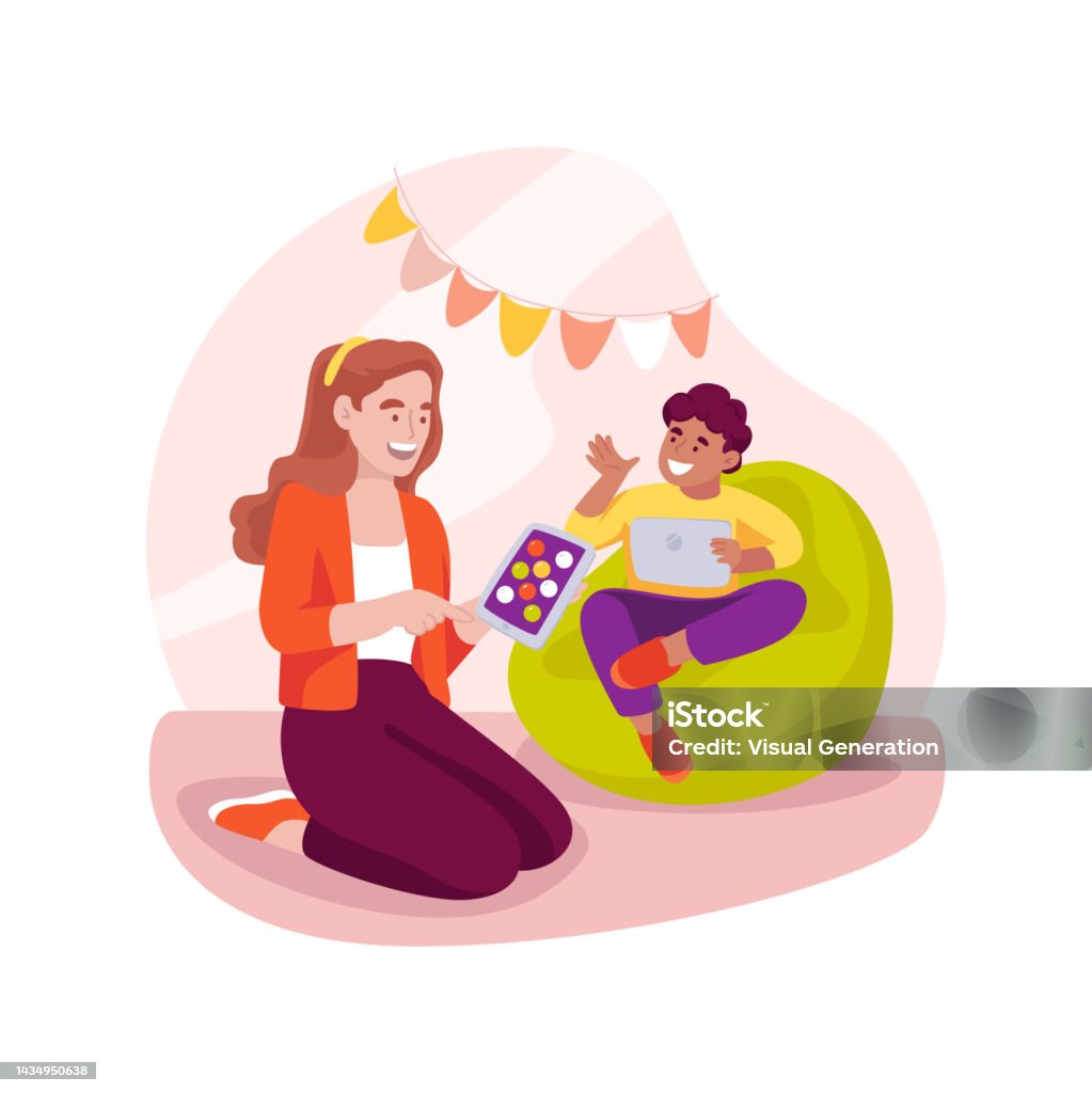 Using Tablet Cartoon Learn To Use A Tablet Isolated Cartoon Vector Illustration Stock ...