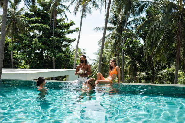 Friends enjoying in the pool