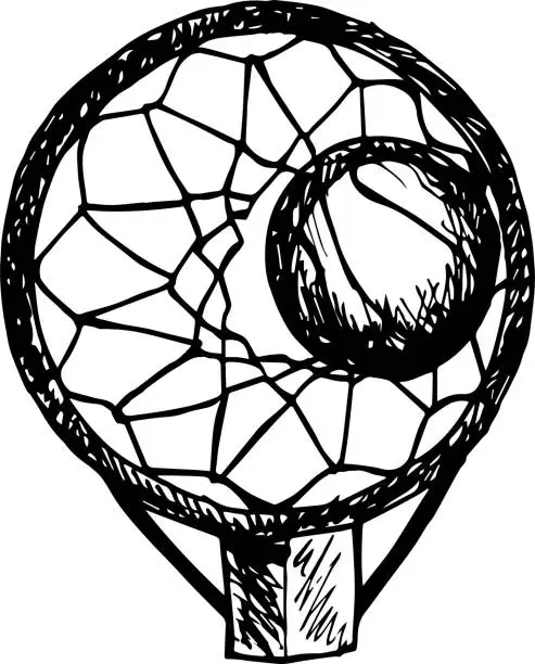 Vector illustration of Basketball ball and basket