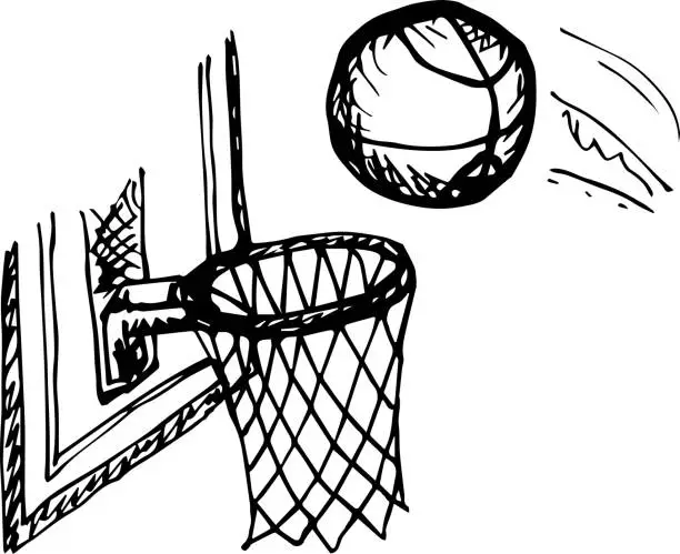 Vector illustration of Basketball ball and basket
