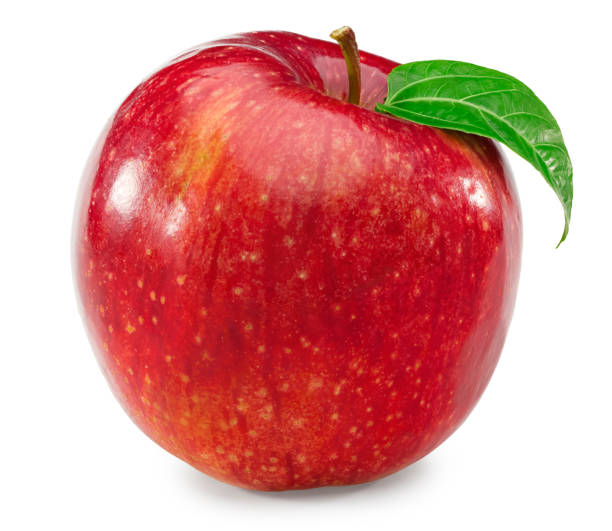 istock red apple with green leaf isolated on white background. clipping path 1434957395