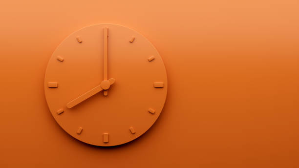 istock Minimal Orange clock 08:00 Eight o'clock abstract Minimalist wall clock 20:00 3d Illustration 1434960781