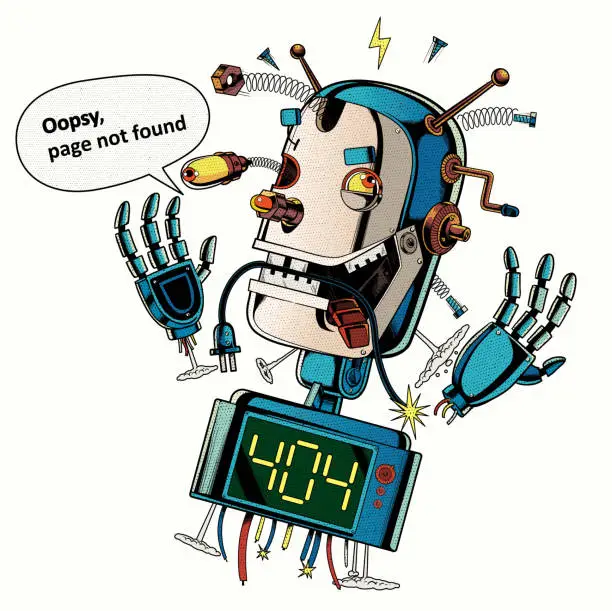 Vector illustration of Broken Robot Error 404 Page