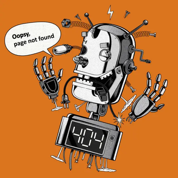 Vector illustration of Broken Robot Error 404 Page
