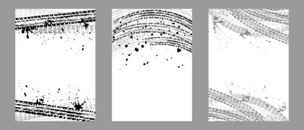 вертикальные фоны с следами колес шин автомобилей и брызгами, установлены. векторная иллюстрация - motorcycle in a row tire wheel stock illustrations