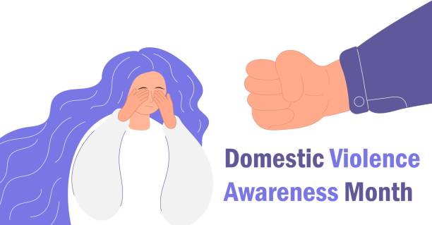 illustrazioni stock, clip art, cartoni animati e icone di tendenza di il mese di sensibilizzazione sulla violenza domestica è organizzato in ottobre. scena della vittima nella società. persona stressata nella vergogna. concetto piatto vettore di accusa nella vita, nella scuola. - bullying family violence domination