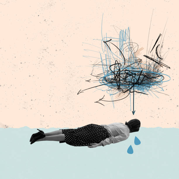 istock Contemporary art collage. Conceptual image. Young woman lying, sleeping. Feeling tired and depressed. Concept of retro style design, inner world, psychology, emotions and feelings 1434968997