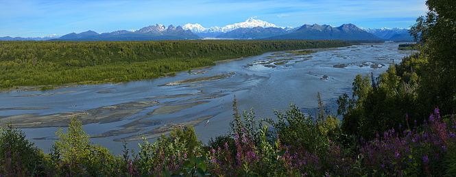 View of Denali and Chulitna River from Denali Viewpoint South in Alaska,United States