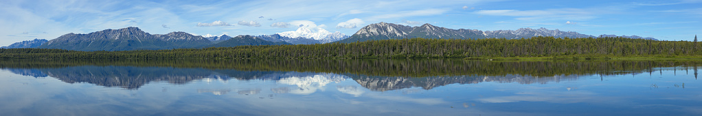 Panoramic view of Byers Lake and Denali in Denali National Park and Preserve,Alaska,United States,North America