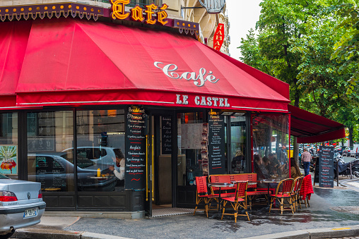 PARIS, FRANCE - MAY 8, 2017: Cafe Le Castel in Paris, France.