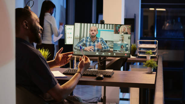 istock Manager using videocall teleconference to talk to people 1434981592