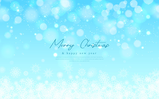 Christmas - Winter blue background: Falling snow, snowflakes and defocused lights stock illustration