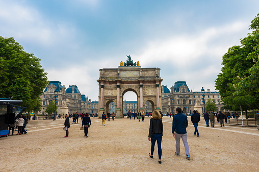 Paris, France - 8 May 2017. Arc de Triomphe du Carrousel at Tuileries Garden. Paris, France.