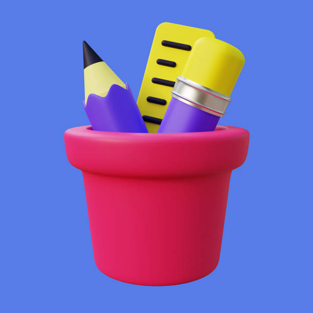 istock Stylized 3D Stationery Illustration Design. Office or school supply on blue background, suitable for education or back t school related design 1434998007