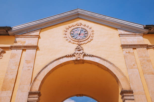 istock Clock tower on the old european building 1435001707