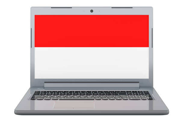 istock Indonesian, Monacan flag on laptop screen. 3D illustration 1435001843