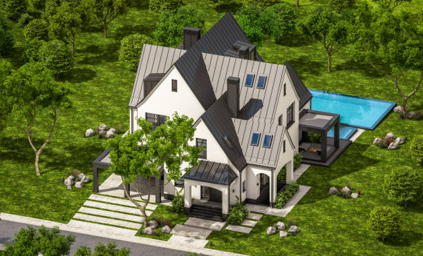 istock 3d rendering of white and black modern Tudor house 1435002049