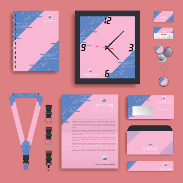 Technologi professional business branding set Technologi blue pink professional business branding set corporate identity packages stock illustrations
