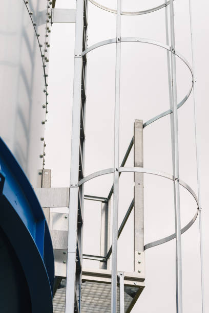 istock Industrial metal ladder with round railing 1435010544