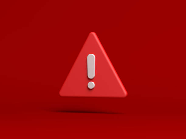 istock Red warning sign on red background. Exclamation mark. Attention sign icon. Danger symbol. 1435012233