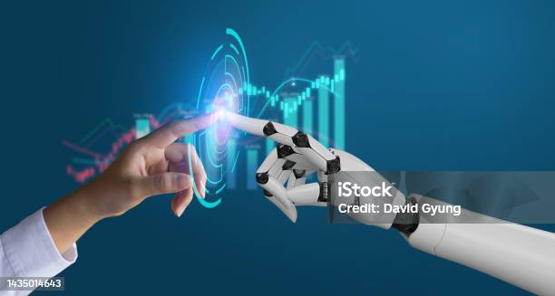 Ai Machine Learning Robot Hand Ai Artificial Intelligence Assistance Human Touching On Big Data Network Connection Background Science Artificial Intelligence Technology Innovation And Futuristic Stock Photo - Download Image Now