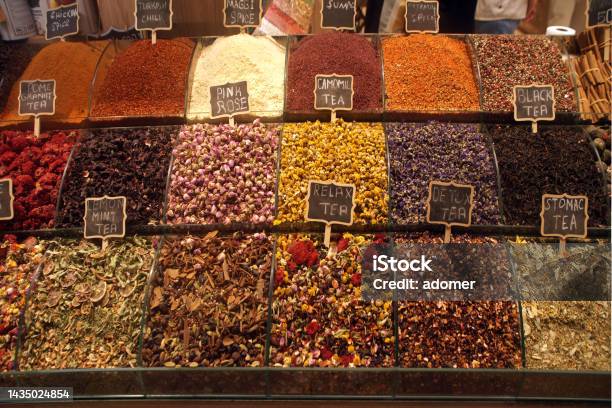Various Herbal Teas Stock Photo - Download Image Now - Basket, Bazaar Market, Close-up
