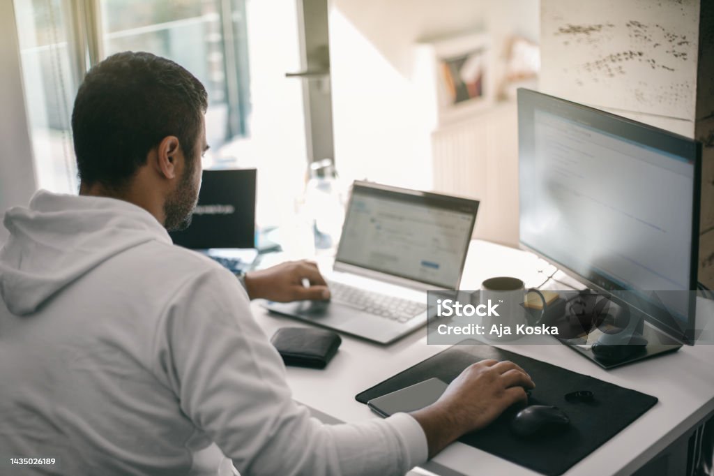 Computer Programmer Working On New Software Program Stock Photo ...