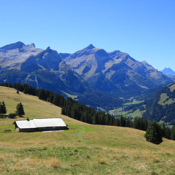 Mountain landscape near Gstaad, Switzerland. stock photo