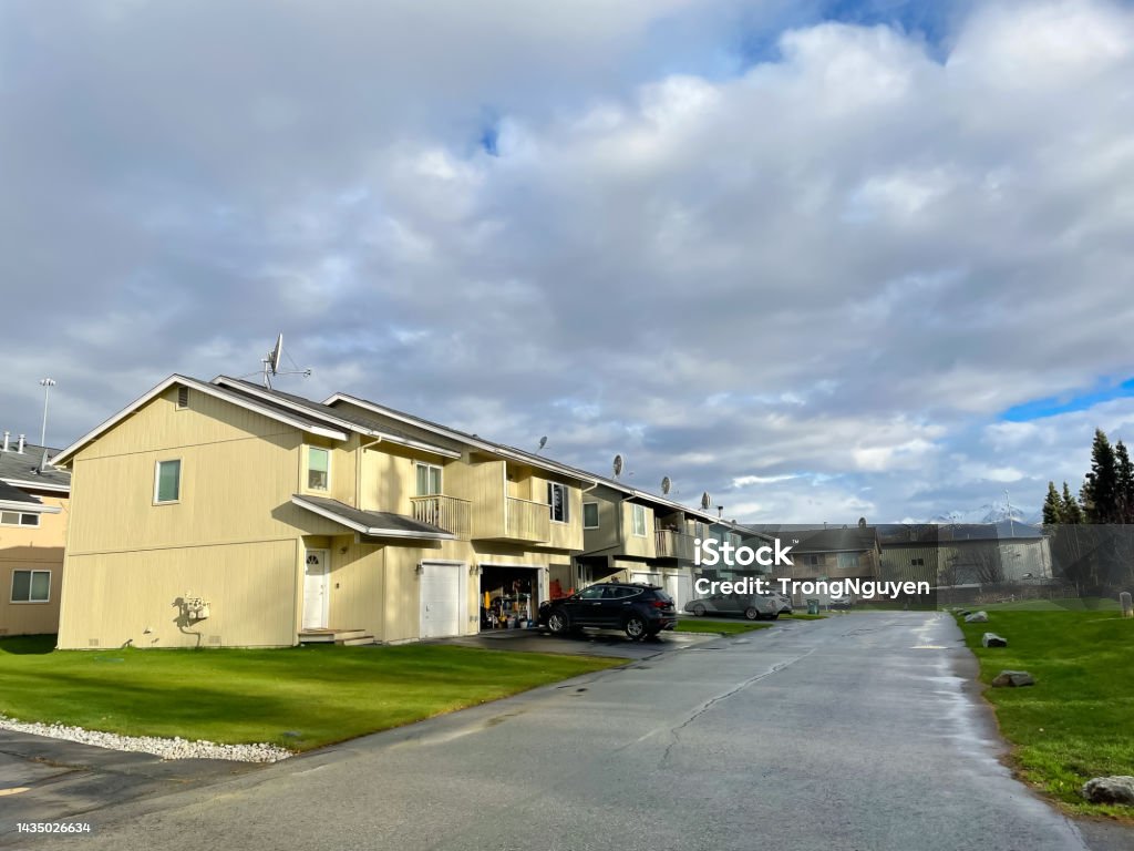 Side View Of Two Story Duplex Houses With Two Units In Same Building
