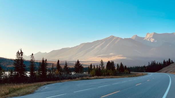 Athabasca River at sunrise Yellowhead highway